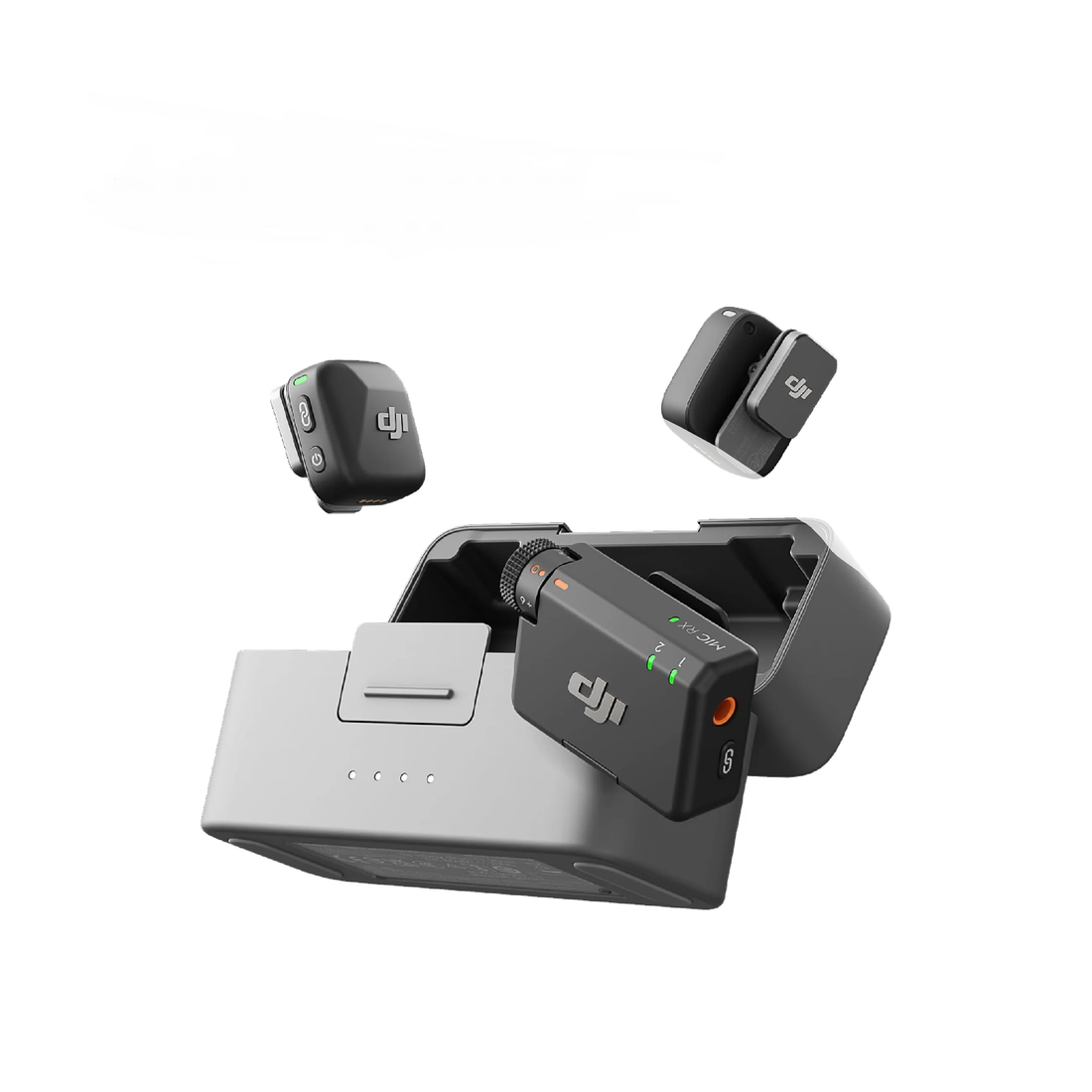 DJI Mic Mini Wireless Microphone set by VMIDirect with compact transmitters and a gray charging case