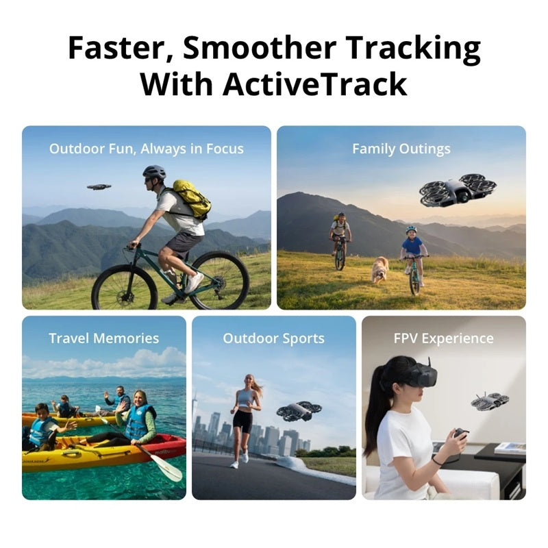 DJI Neo 2 4K camera drone showcasing its ActiveTrack capabilities for various outdoor activities