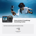 Person underwater using DJI Osmo Action 6 camera with snorkeling gear and accessories for adventure filming
