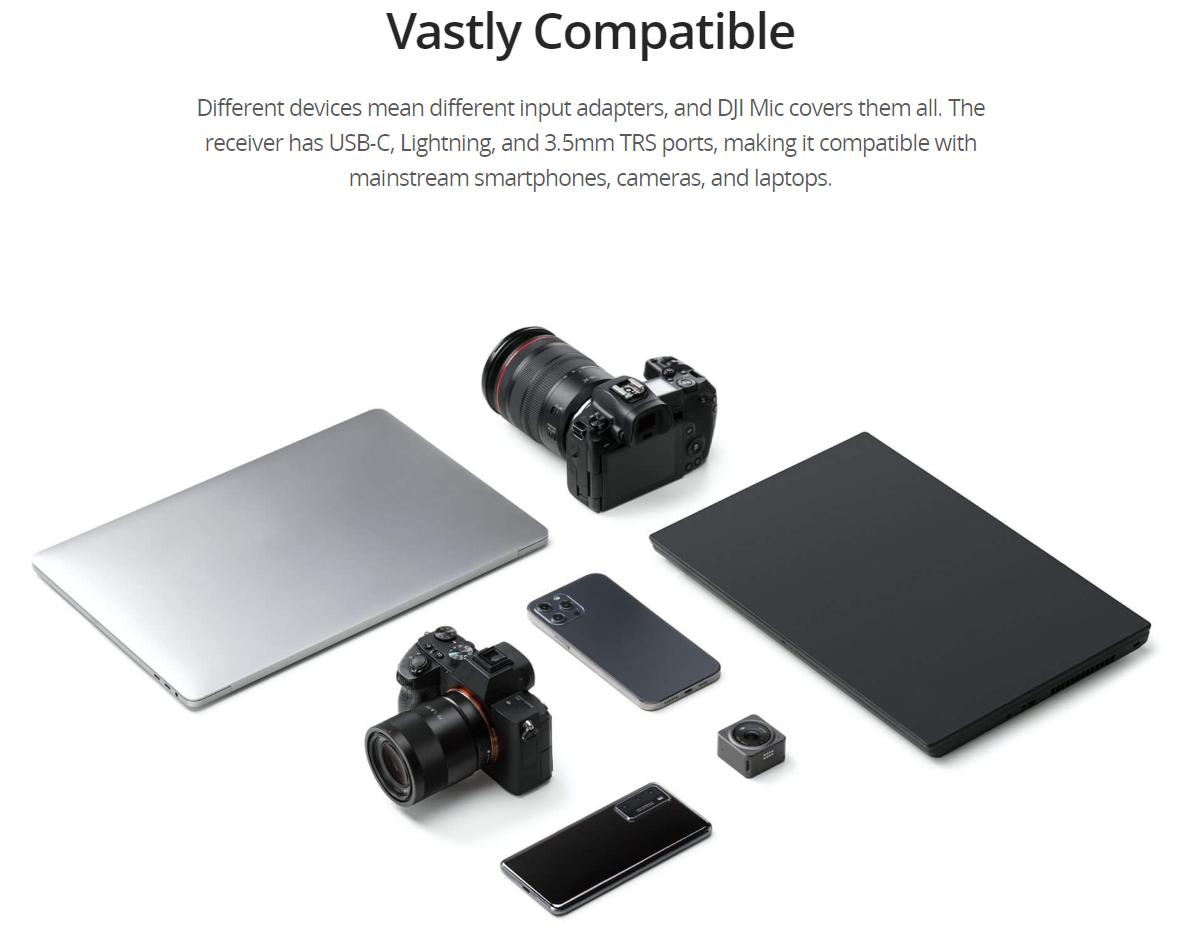 VMIDirect wireless microphone compatible with various devices like smartphones and cameras