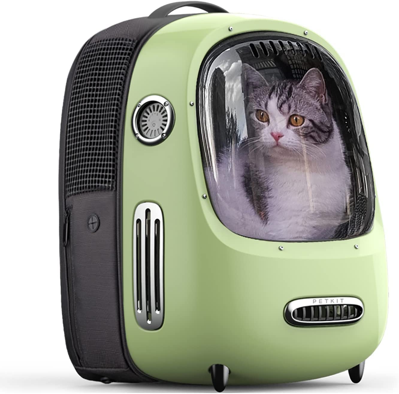 Dome Cat Dog Carrier Backpack in Green with Transparent Window for Easy Pet Viewing