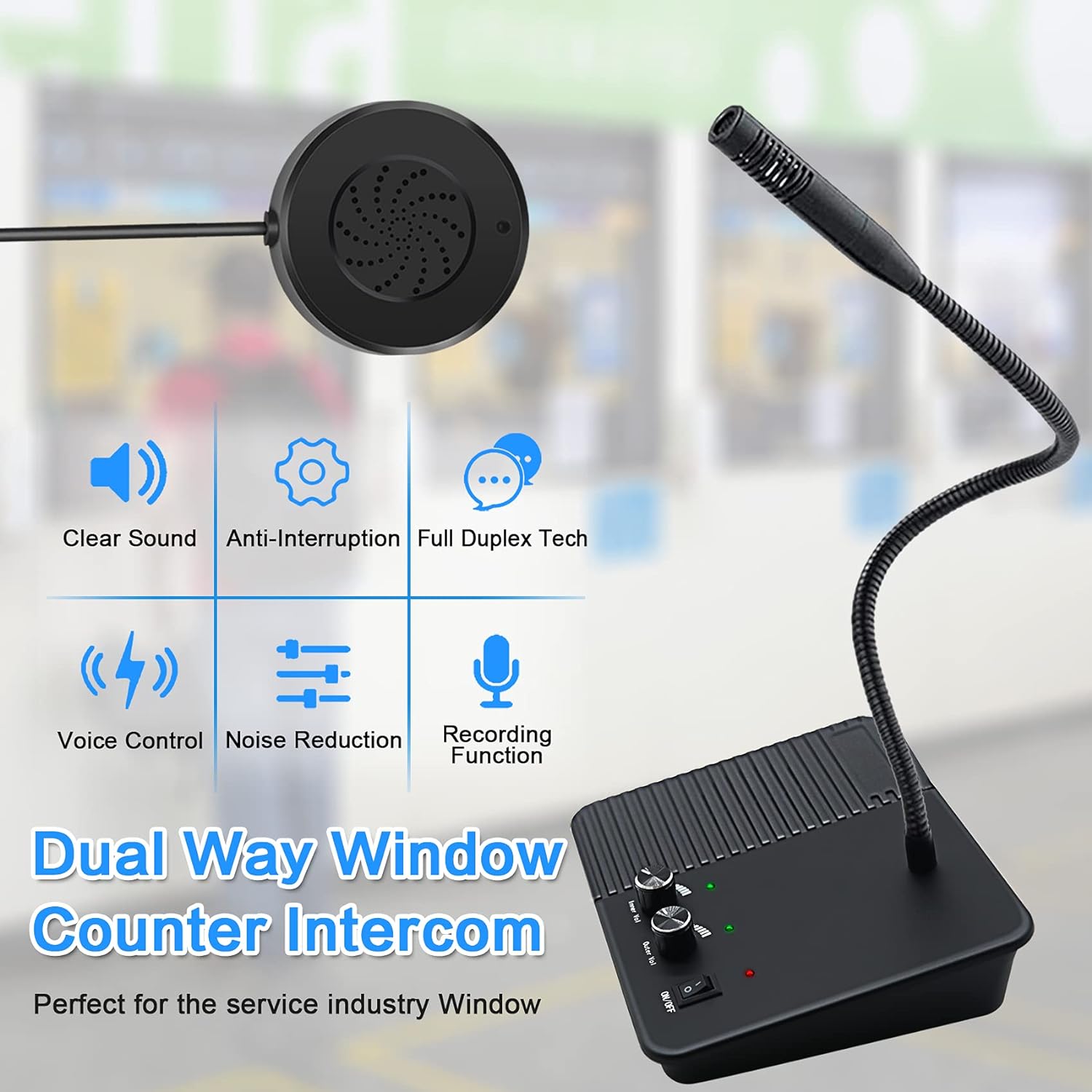 Anti-Interference Window Microphone dual way window counter intercom with noise reduction and voice control