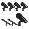Dynamic Drum Microphone Kit with five mics and adjustable stands for optimal sound capture