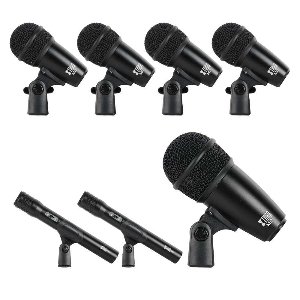 Dynamic Drum Microphone Kit with five mics and adjustable stands for optimal sound capture
