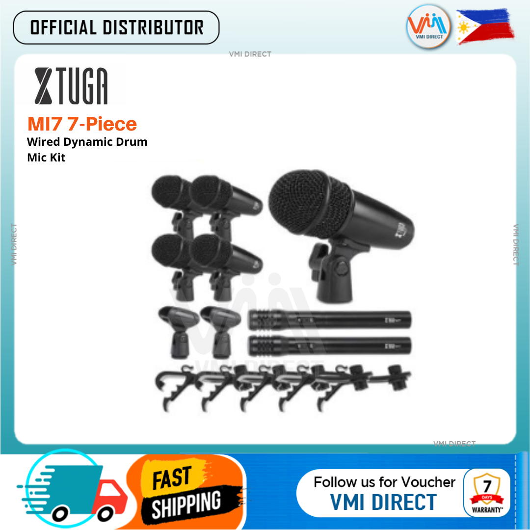 XTUGA MI7 7-Piece Wired Dynamic Drum Microphone Kit with multiple mics for professional sound recording
