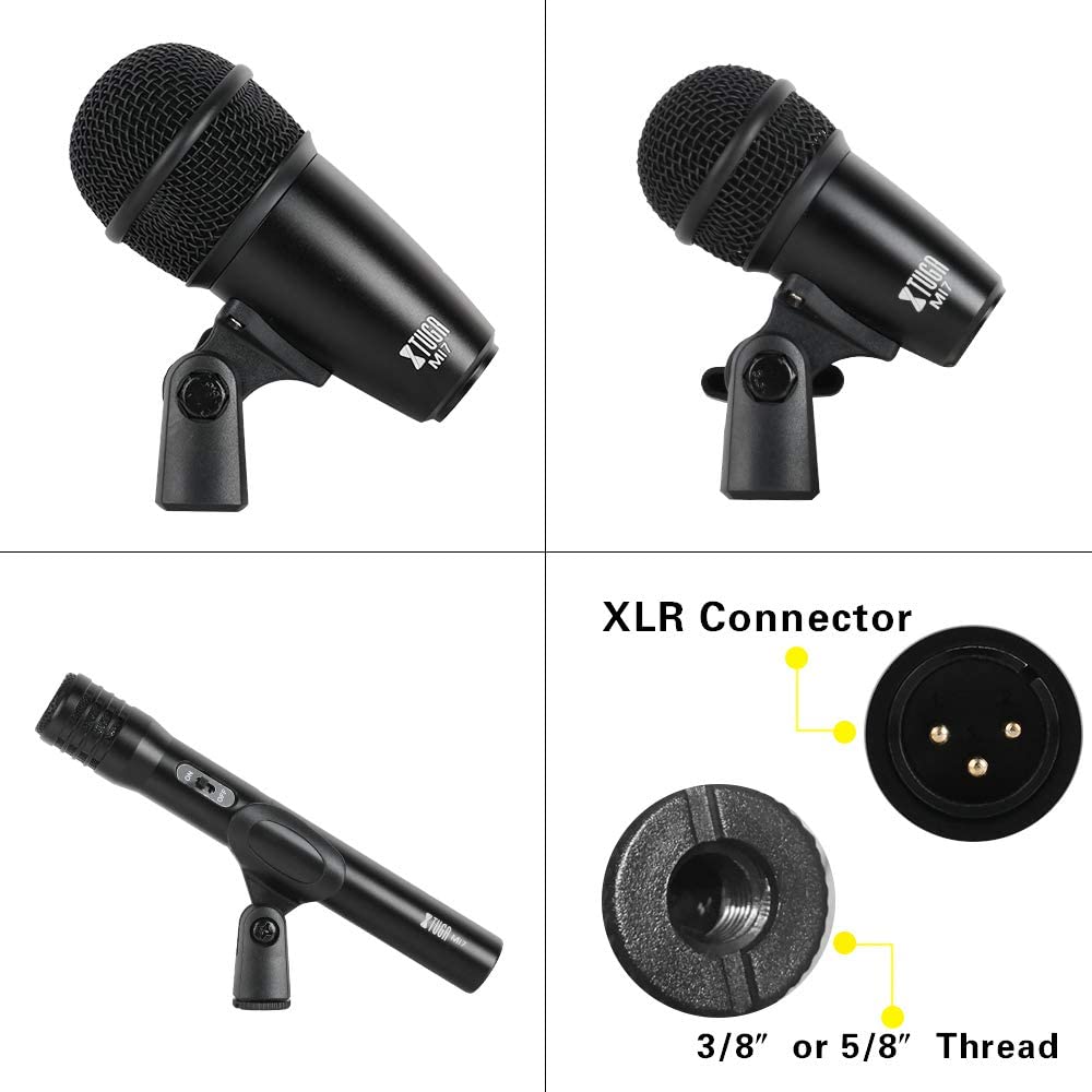 Dynamic Drum Microphone Kit with Adjustable Clips and XLR Connector for Professional Sound Recording