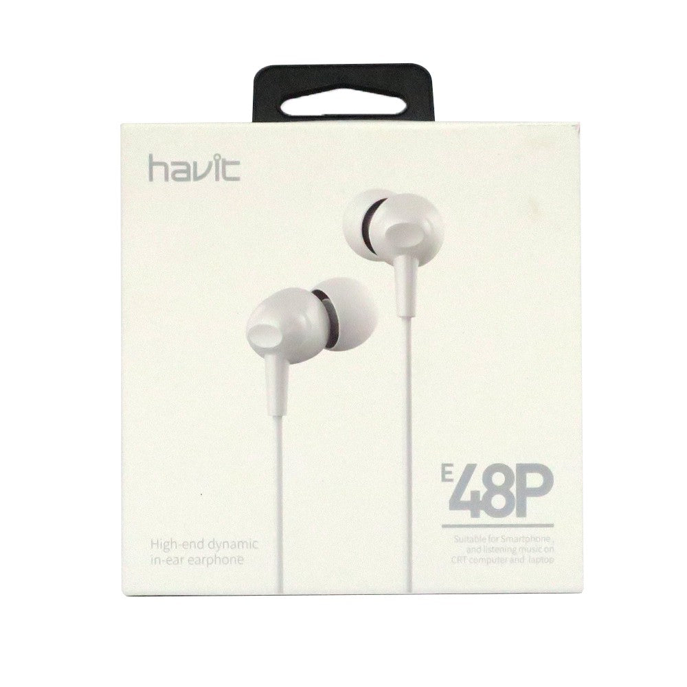 Havit E48P High-End Dynamic In-Ear Earphones in sleek black packaging for premium sound experience