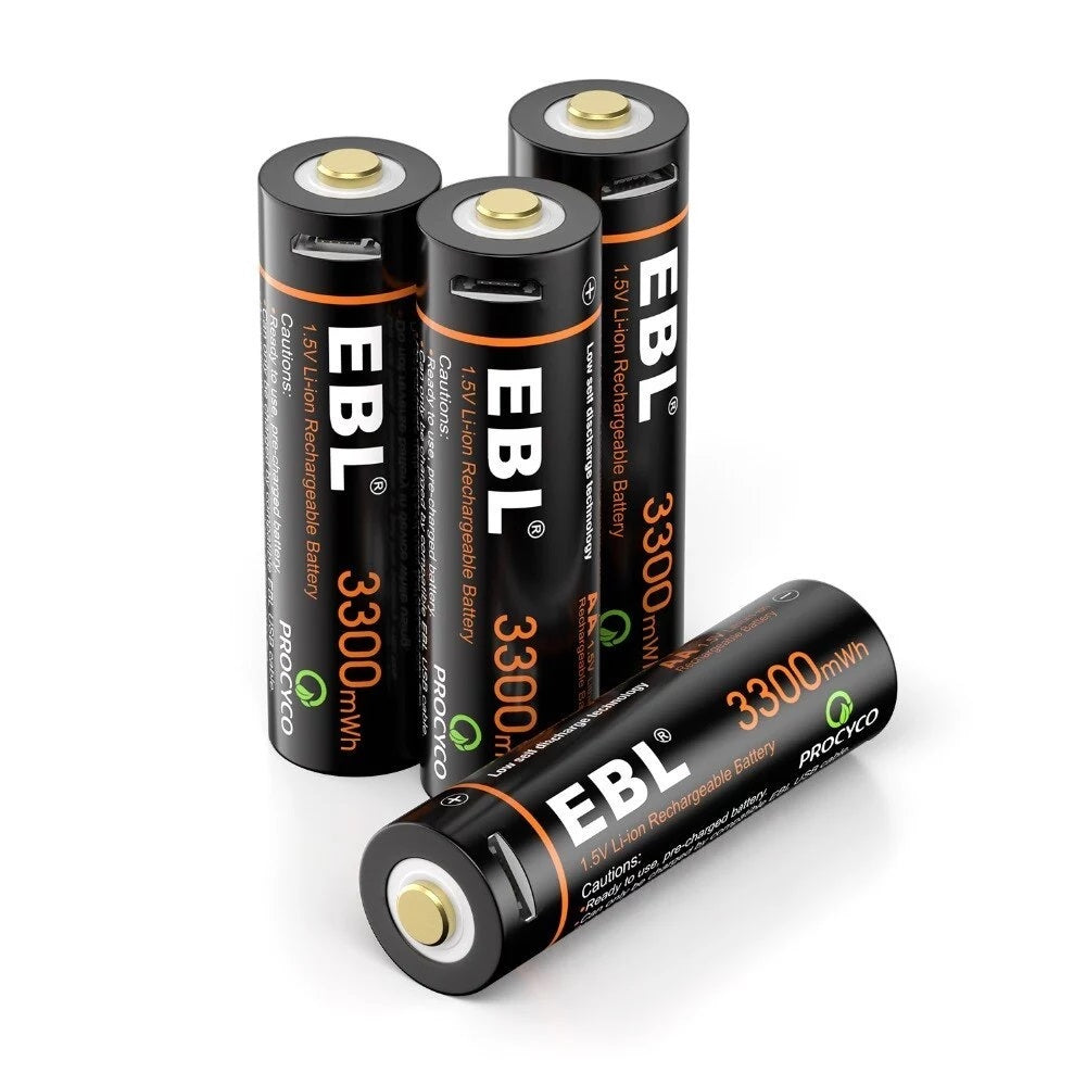 VMIDirect 1.5V AA Rechargeable Battery EBL 3300mWh black lithium batteries pack