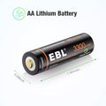 EBL 1.5V AA Rechargeable Battery with 3300mWh capacity measuring 1.97 inch in length