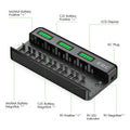 VMIDirect 12 bay LCD battery charger with multiple slots for AA AAA C D and 9V batteries and LCD display