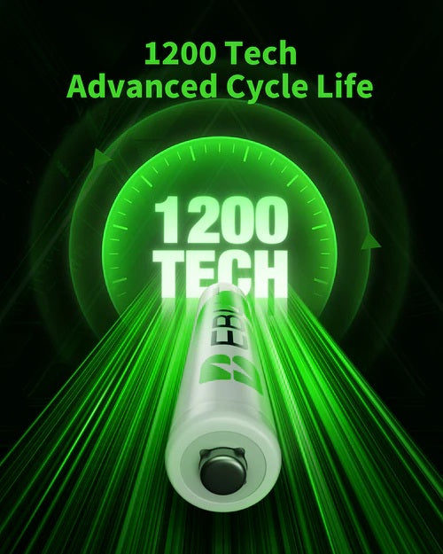 EBL 2800mAh AA rechargeable batteries with 1200 Tech for long cycle life and reliability