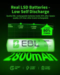 EBL 2800mAh AA rechargeable batteries with low self-discharge technology for extended usage