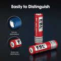 VMIDirect 3.7V 3000mAh lithium ion battery in red showing flat-top and button-top 18650 rechargeable battery types