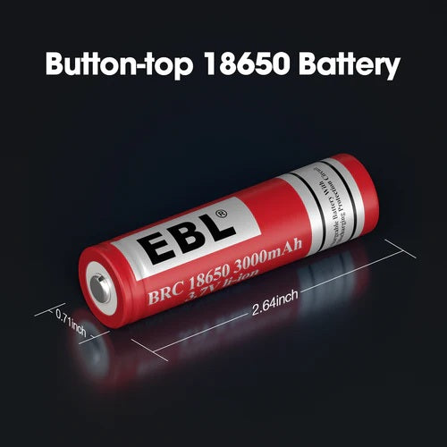VMIDirect rechargeable 3.7V 3000mAh lithium ion battery button-top 18650 size with dimensions