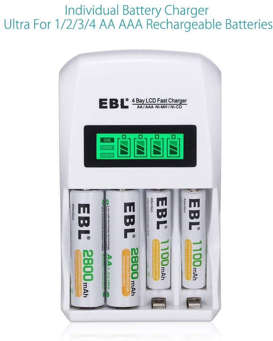 VMIDirect 4 Bay Fast Battery Charger for AA AAA Rechargeable Batteries with LCD Display