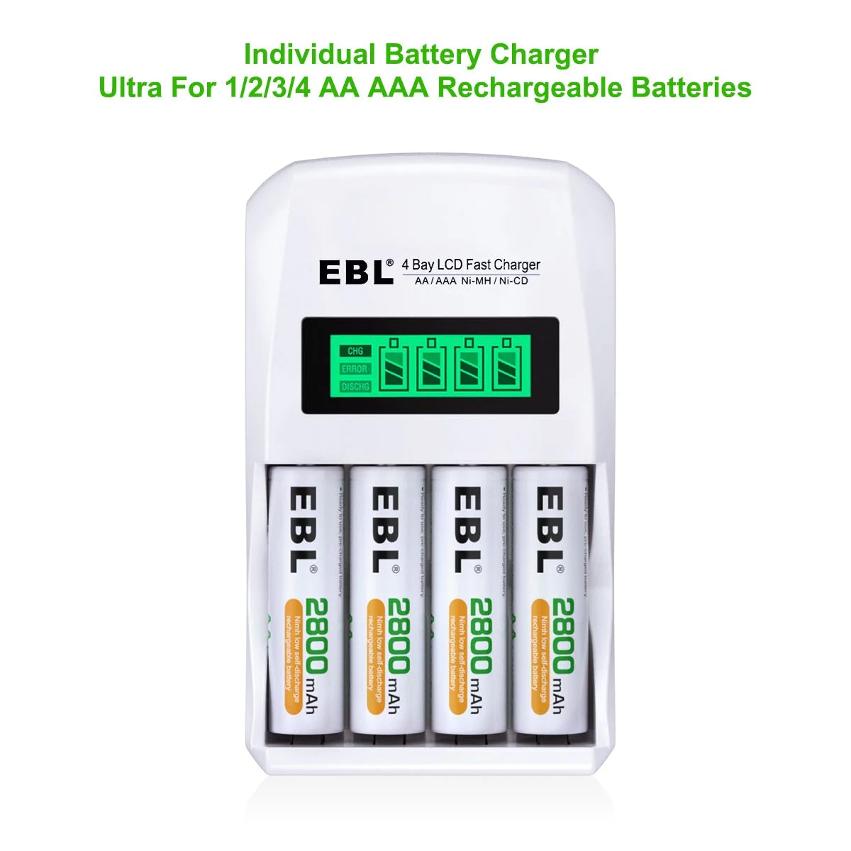 EBL 4 Bay Fast Battery Charger with LCD for AA and AAA Rechargeable Batteries