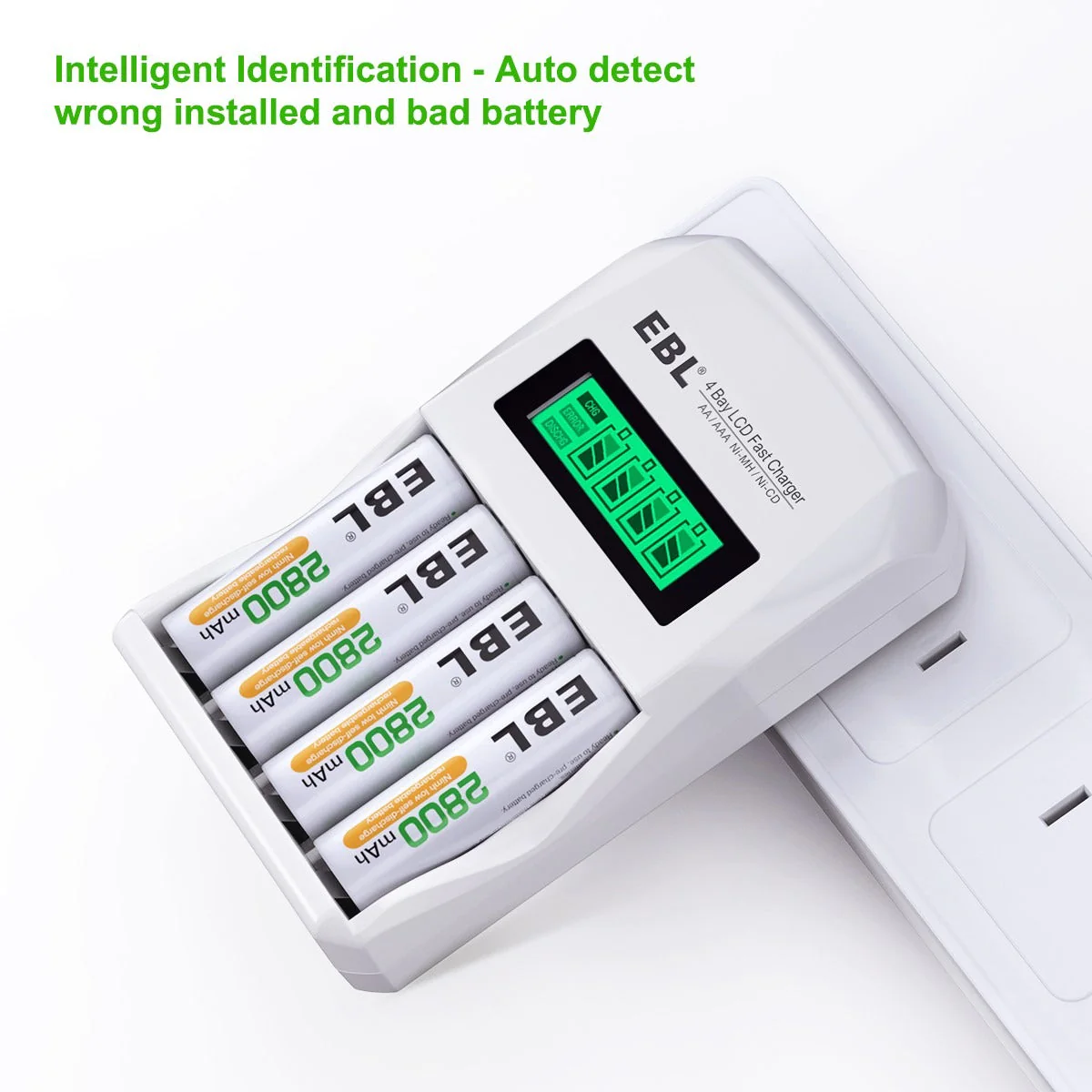 4 Bay Fast Battery Charger with Intelligent Identification for AA and AAA batteries