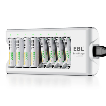 8 Bay Smart Fast Charging Battery Charger by VMIDirect with multiple rechargeable batteries for efficient charging
