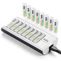 8 Bay Smart Fast Charging Battery Charger with eight AA and AAA rechargeable batteries included