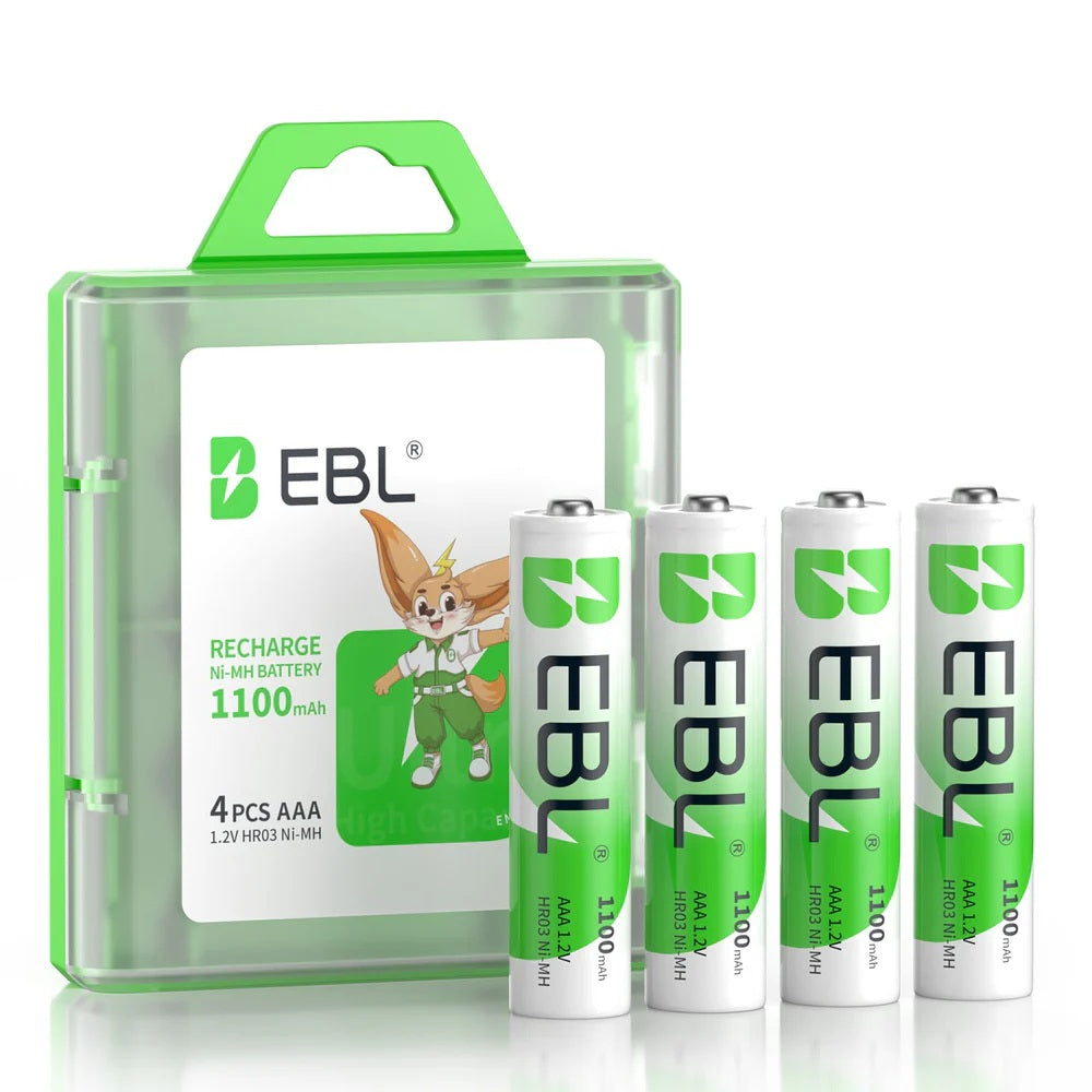 VMIDirect 800mAh NiMH AAA Rechargeable Battery pack with four green and white batteries