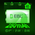 9V 280mAh NIMH Rechargeable Battery with EBL branding for extended life and energy efficiency