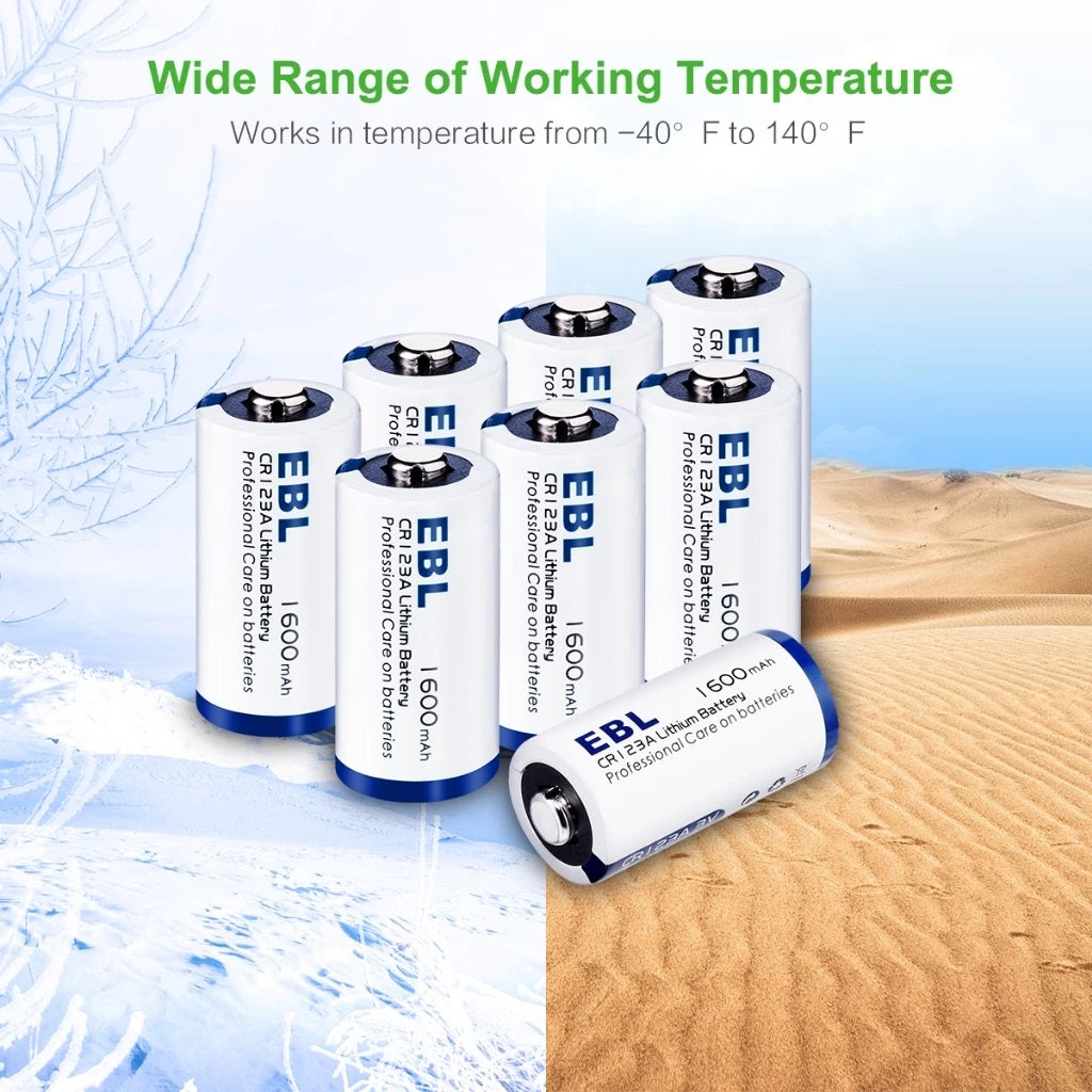 EBL CR2 3V Non-rechargeable battery pack showing wide temperature range performance