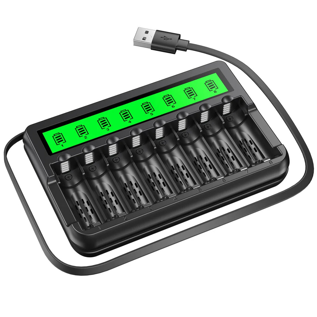 VMIDirect EBL FY-819 LCD charger for AA and AAA batteries with USB cable and battery status display