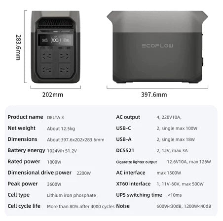Compact DELTA 3 Portable Power Station by VMIDirect with multiple AC and USB outputs and lithium iron phosphate battery