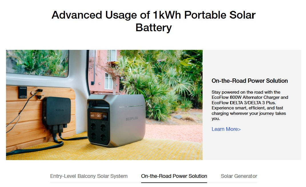 VMIDirect DELTA 3 Portable Power Station plugged in for on-the-road power solution with EcoFlow 800W charger