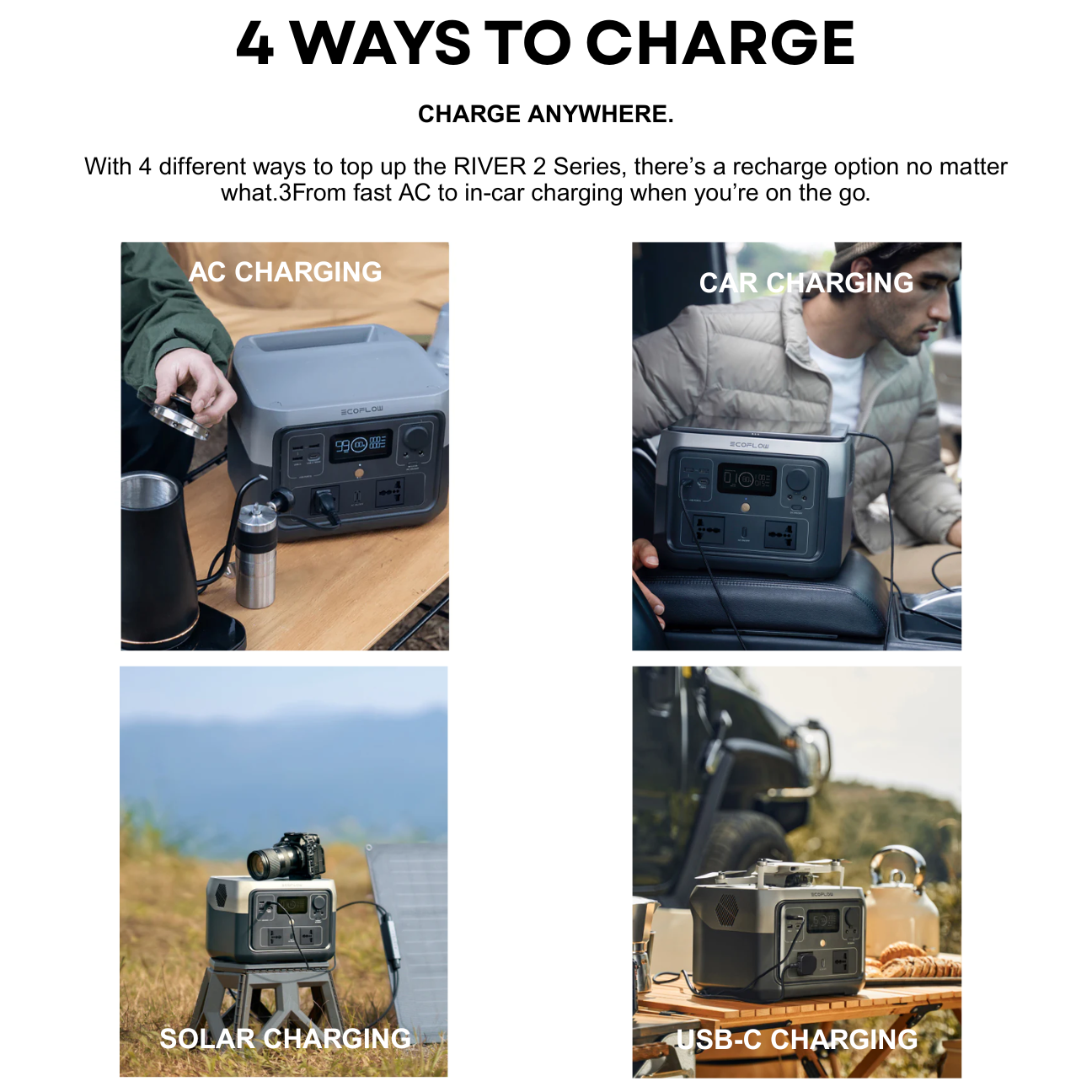 VMIDirect portable power station with AC, car, solar, and USB-C charging options for versatile use