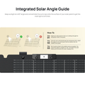 Integrated solar angle guide for VMIDirect portable solar panel with instructional steps for optimal sunlight exposure.