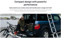 EcoFlow RIVER 3 portable power station in vehicle trunk with person and bicycle by lakeside