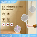 3 in 1 Foldable Electric Mosquito Swatter Racket with UV Light, 4000V High Voltage for Effective Insect Control