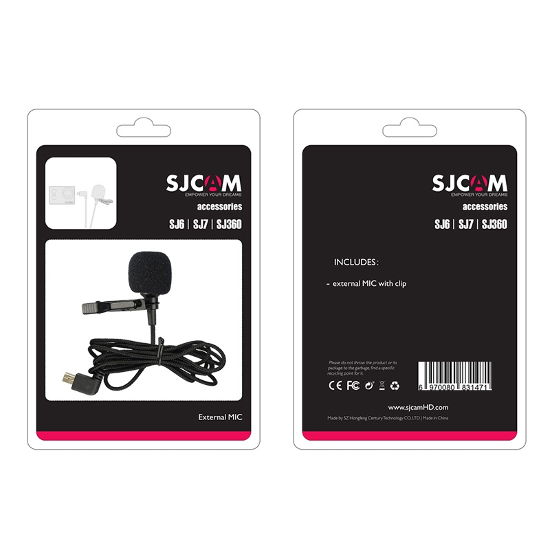 SJCAM External Microphone for Action Camera with clip and cable for clear audio recording