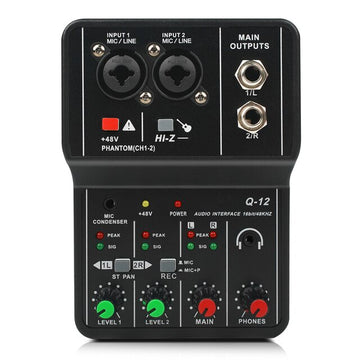 XTUGA Q12 Professional Audio Interface Mini Mono USB Sound Card with Monitoring 2Channel Audio Mixer