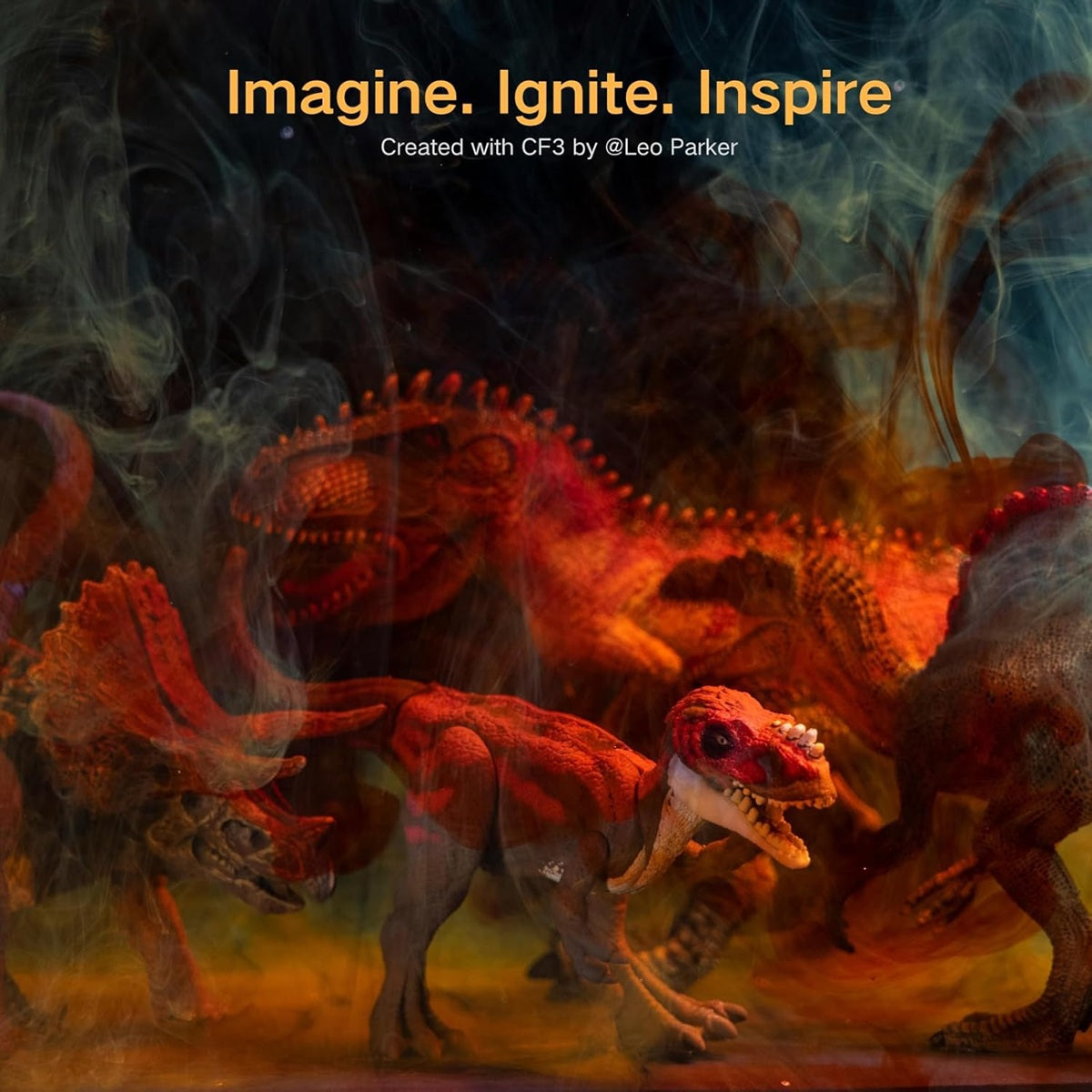 Fog machine smoke machine creating dramatic effects with dinosaur figures in a misty atmosphere