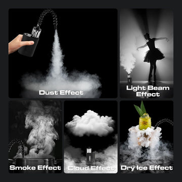 Fog machine smoke machine with various effects: dust, light beam, smoke, cloud, and dry ice
