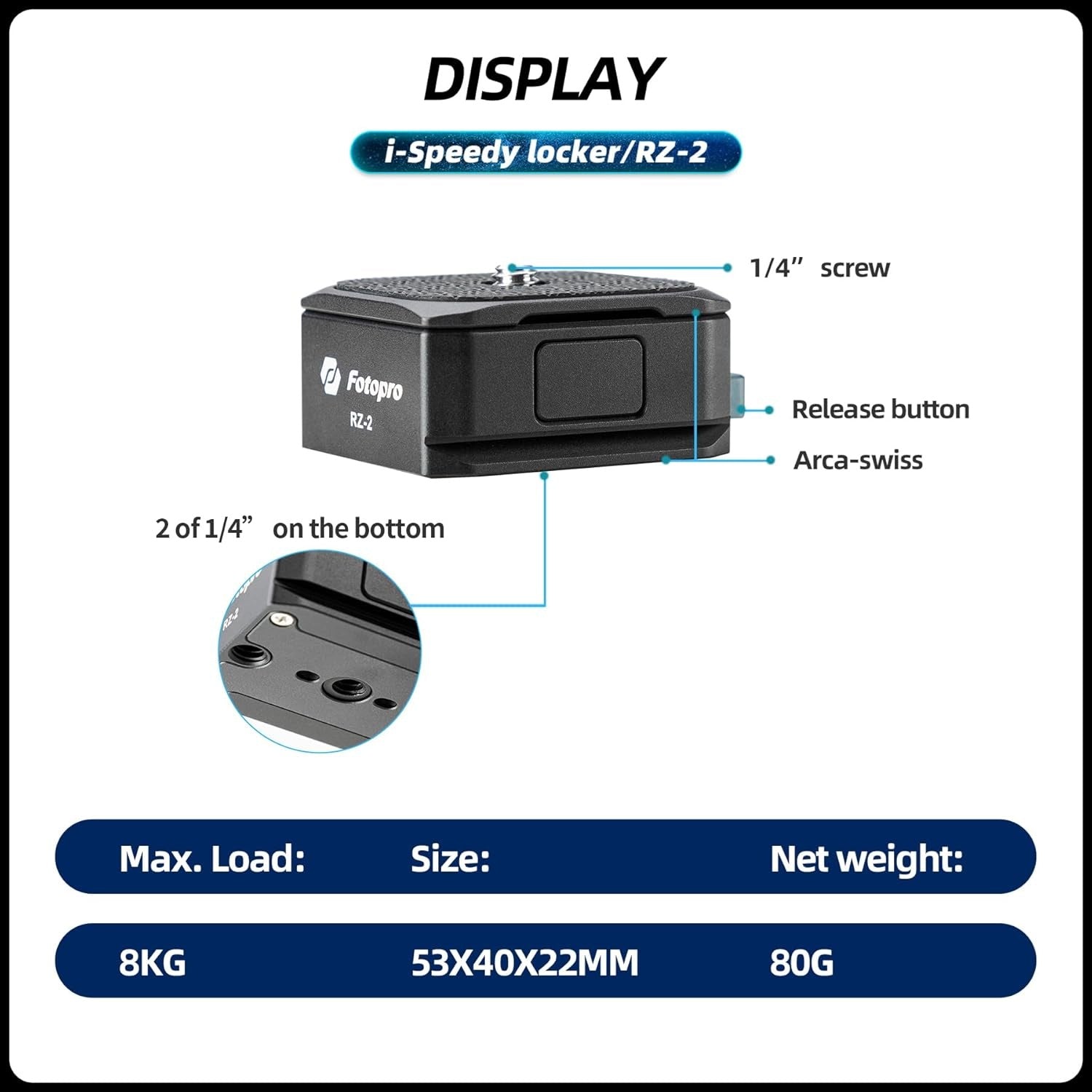 GXCT RZ-2 Quick Release Plate Adapter Set with Arca-Swiss compatibility and 8kg load capacity