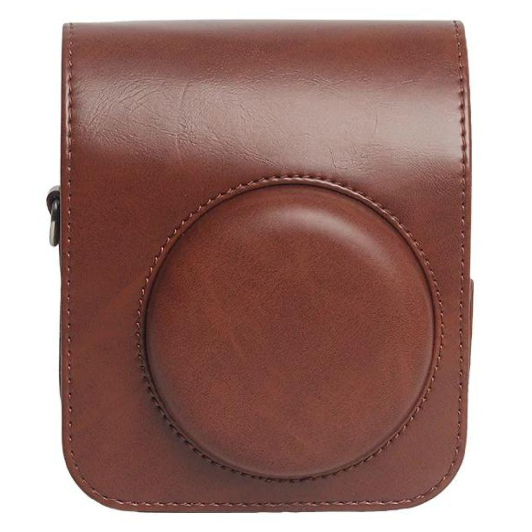 Brown leather bag for FUJIFILM Instax Mini 11 Mini 12 with round lens cutout for easy access