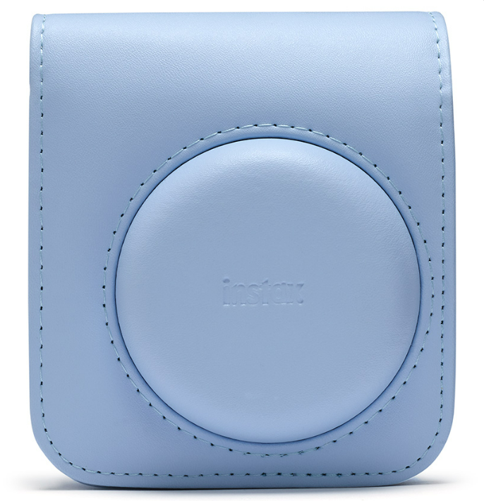 Stylish light blue leather bag for FUJIFILM Instax Mini 11 Mini 12 with a round lens cover
