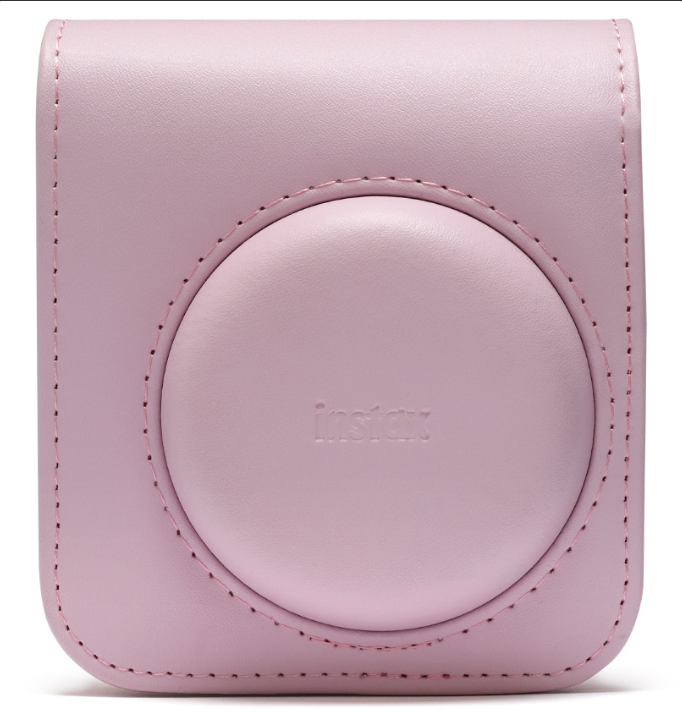 Stylish pink leather bag for FUJIFILM Instax Mini 11 Mini 12 with rounded design and soft finish