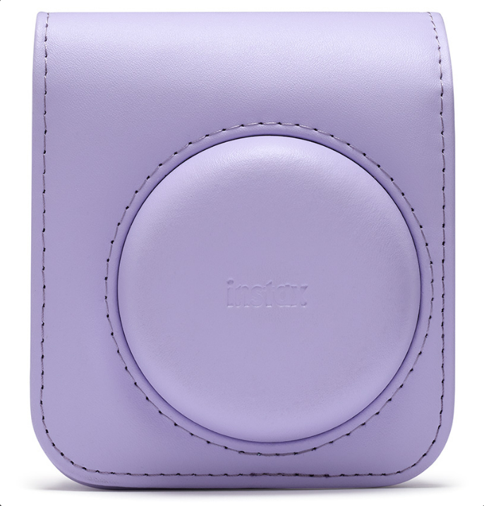 Leather Bag For FUJIFILM Instax Mini 11 Mini 12 in stylish lavender color with round lens cover