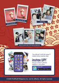 Fujifilm Instax Mini 12 Oriental Pop bundle showcasing photo examples and selfie mode features