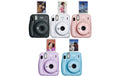 Fujifilm Instax Mini Film Cameras in various colors with instant photo prints displayed