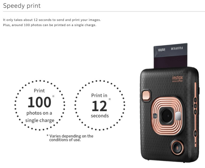 FUJIFILM INSTAX Mini LiPlay film camera with quick printing options for instant photos