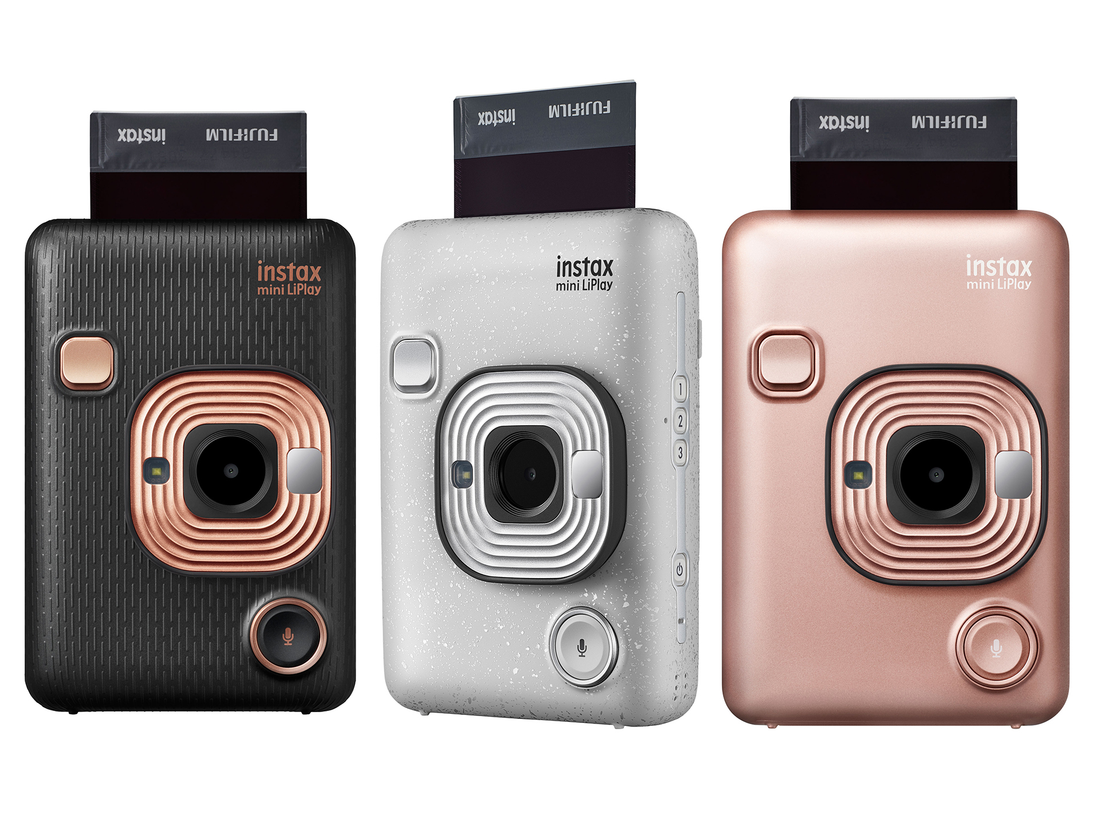FUJIFILM INSTAX Mini LiPlay Instant Camera in Black, Silver, and Rose Gold with Print Feature