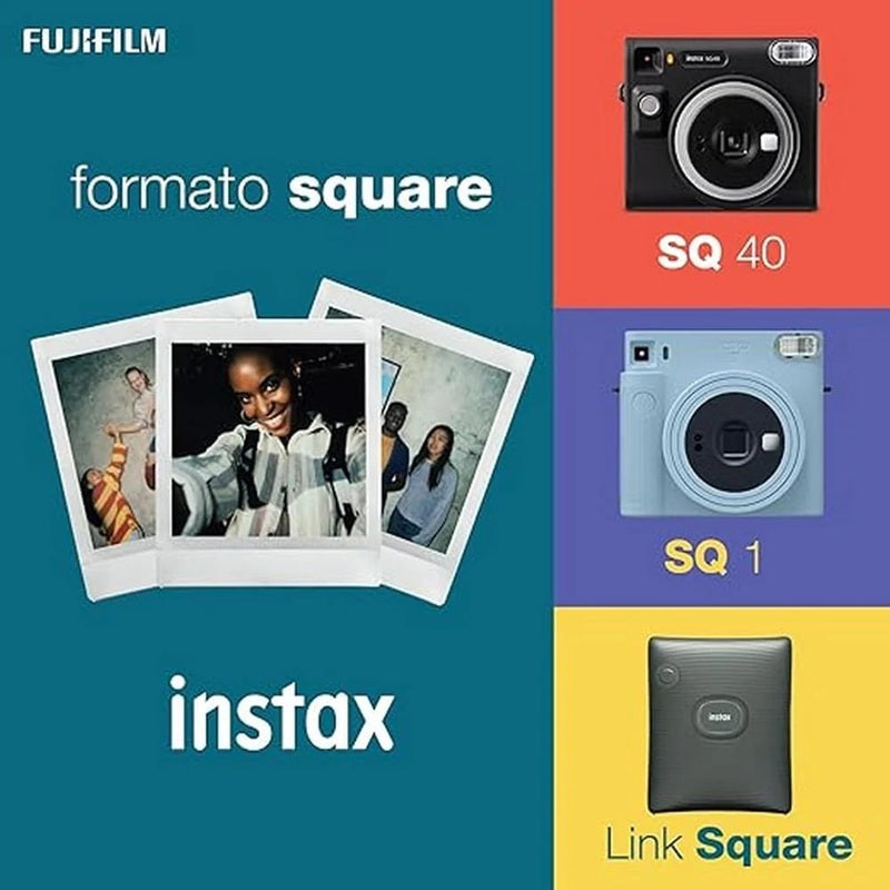 Fujifilm Instax Square Glossy Film 20 Sheets showcasing stylish instant photo styles and compatible cameras