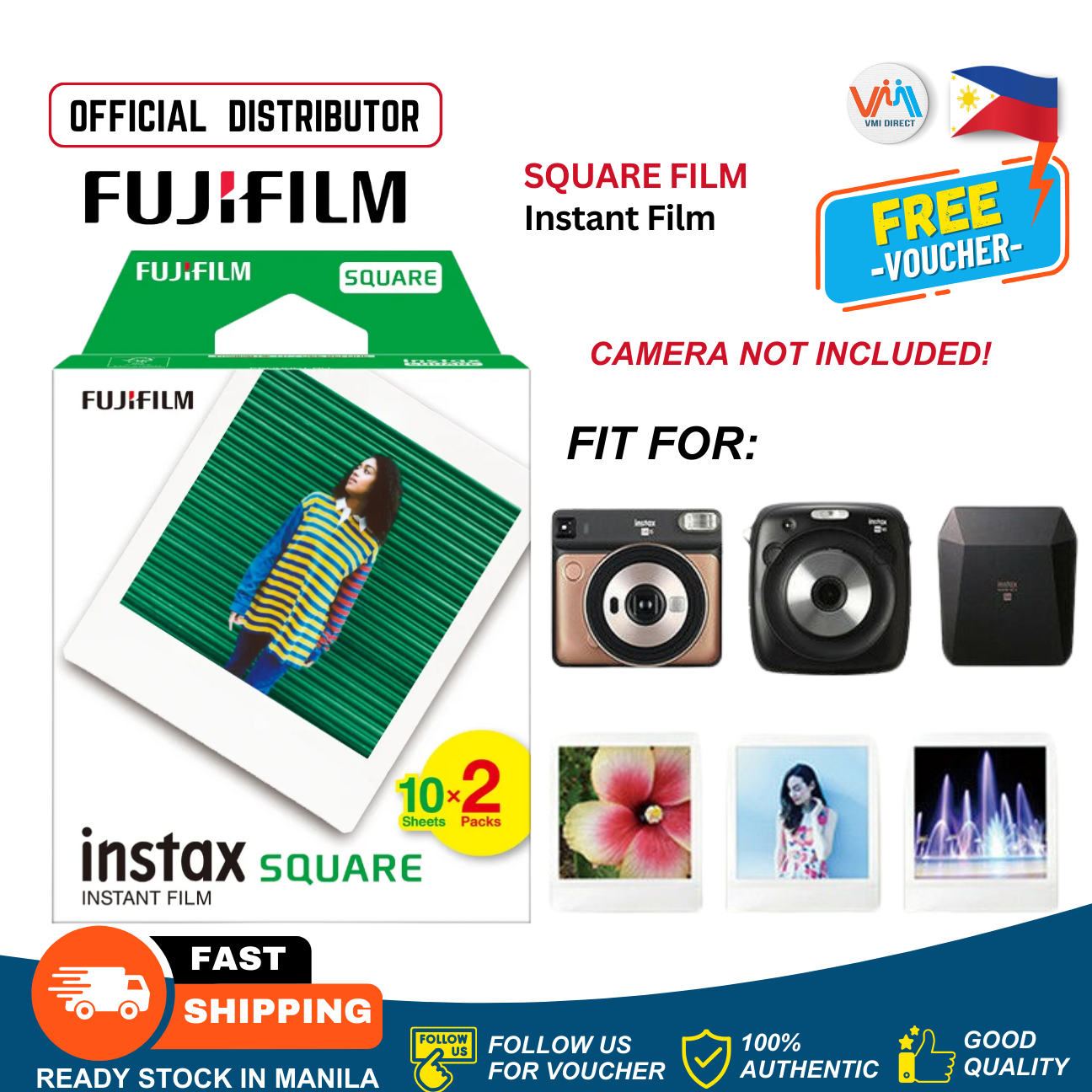 Fujifilm Instax Square Glossy Film 20 Sheets for instant photography and compatible cameras