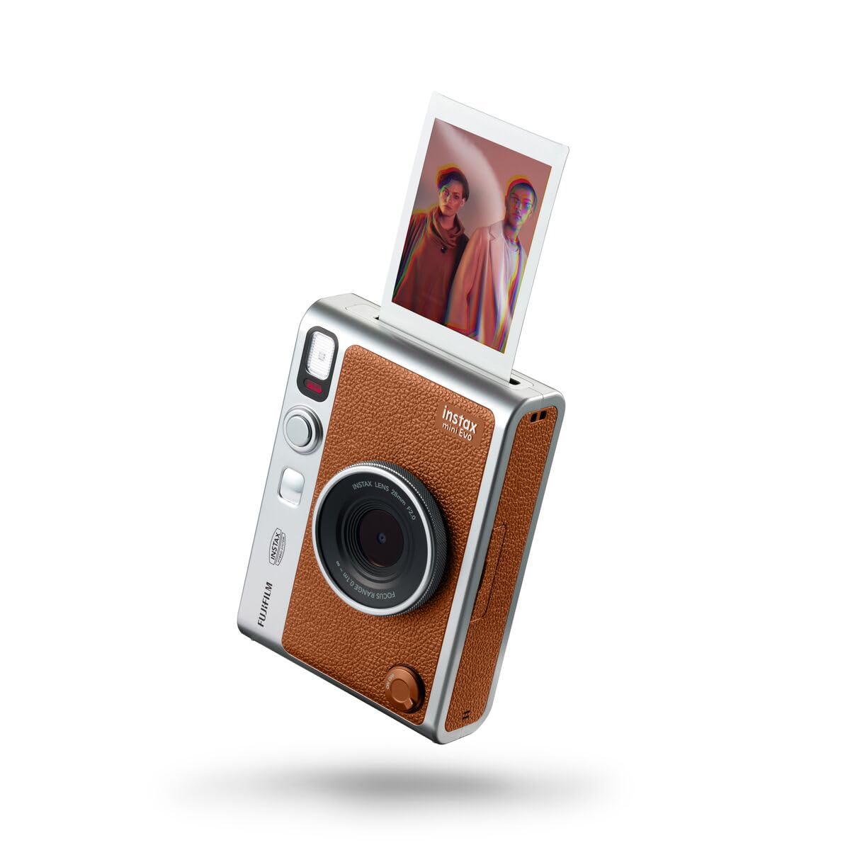 VMIDirect Mini Evo Hybrid Instant Film Camera in brown with photo printing from the top