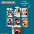 Mini Evo Hybrid Instant Film Camera with colorful instant photos displayed around it